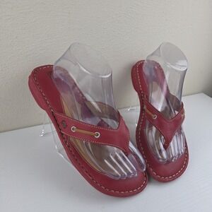 Born Red Leather Thong Slide Flip Flop Sandals Womens Size US 8 EU 39 Toe Post